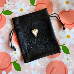 Gold Heart Pendant Necklace with White Enamel and Crystal CZ Trim